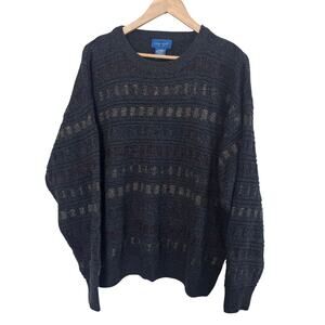 Vintage Towncraft Knit Sweater Mens XL Black 90s Geometric Cosby Academia Retro
